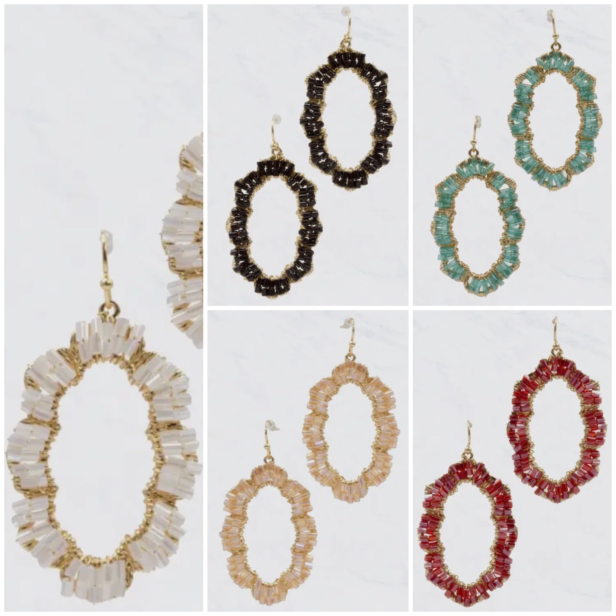 BEADED GEOMETRIC SHAPE-OVAL SPARKLE EARRINGS