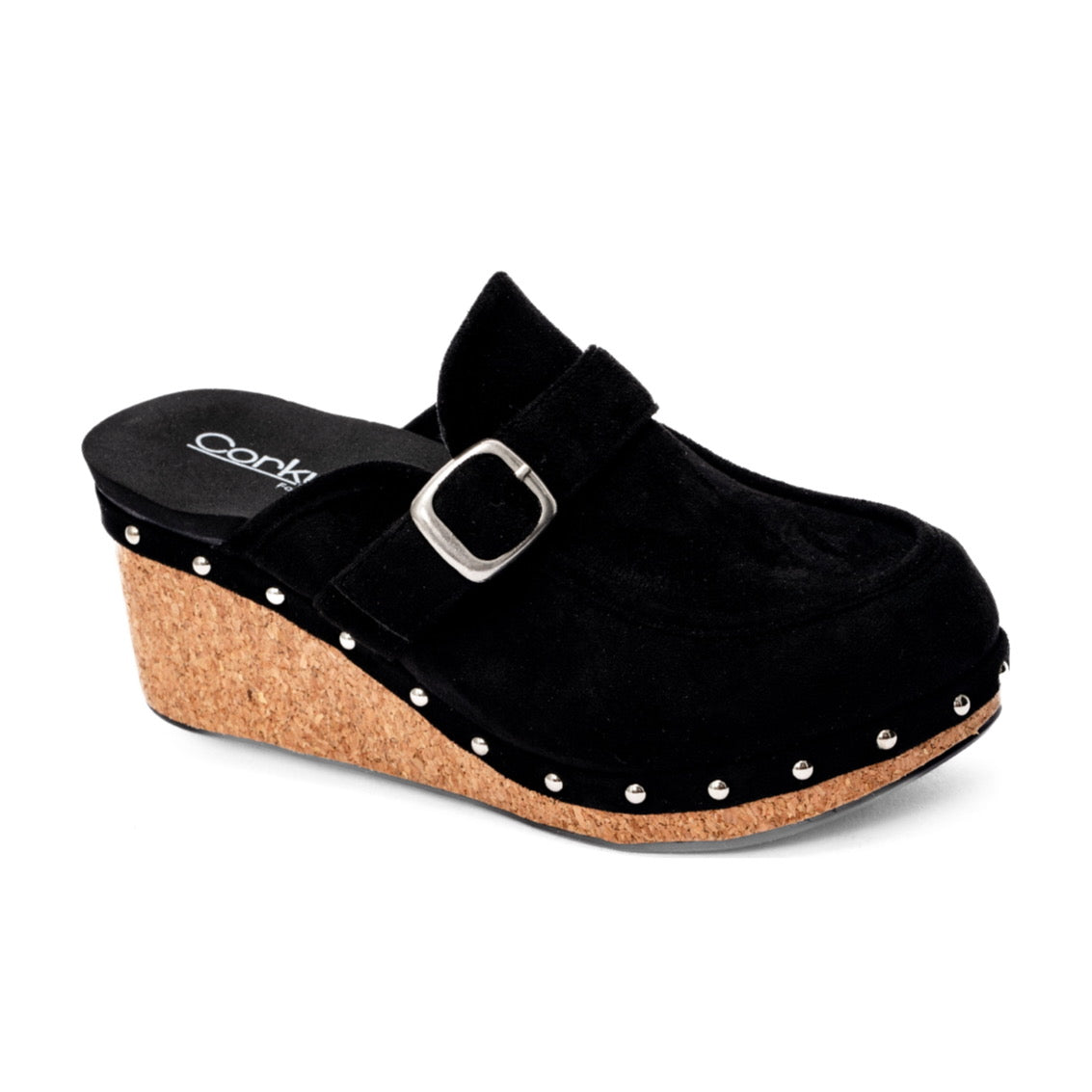 JUST PRECIOUS BLACK FAUX SUEDE CLOSED TOE HEELED SHOE BY CORKYS