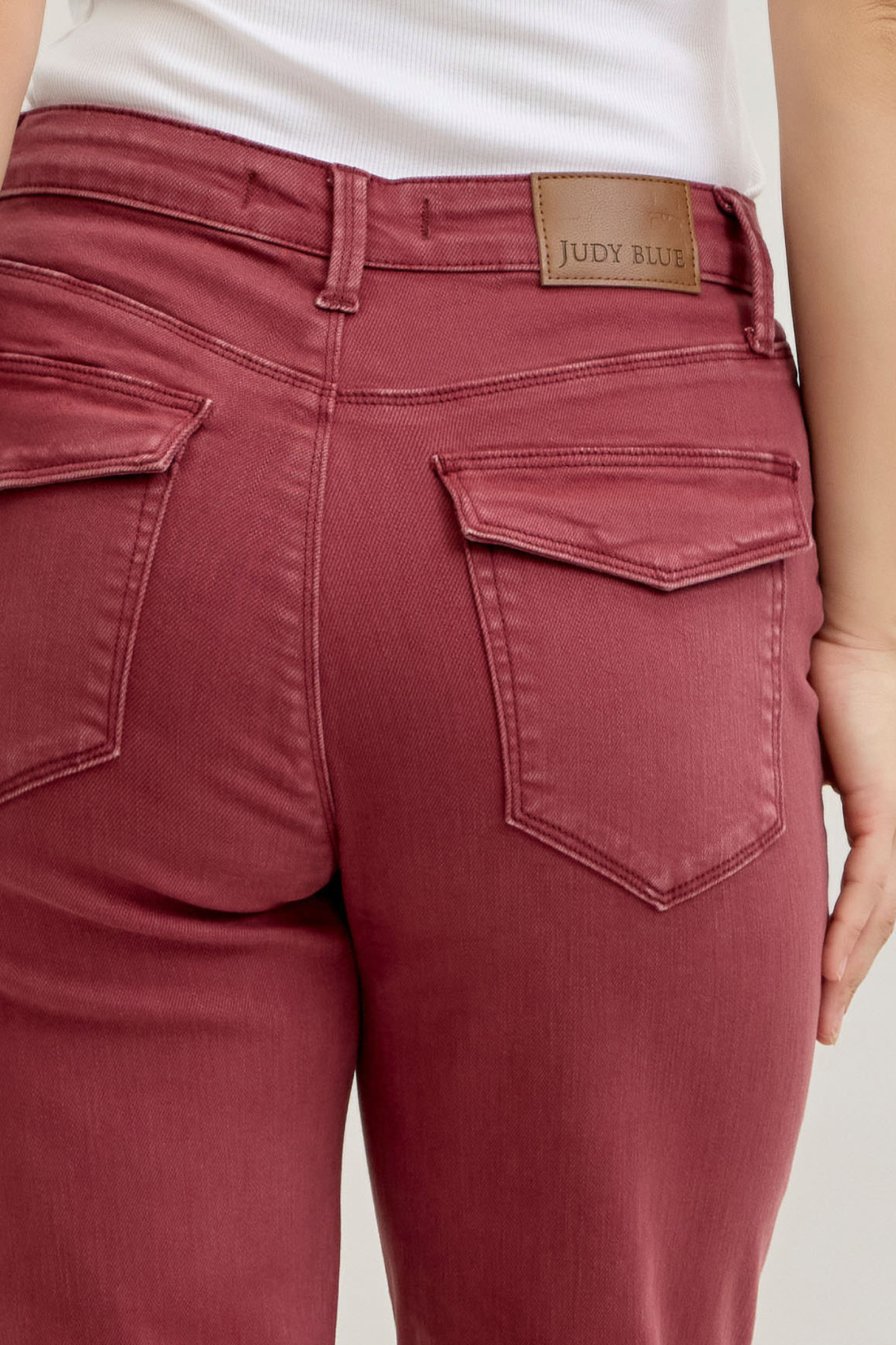 BURGUNDY AURORA WEEKENDER GARMENT DYED CUFFED HIGH WAISTED JUDY BLUE DENIM-PLUS