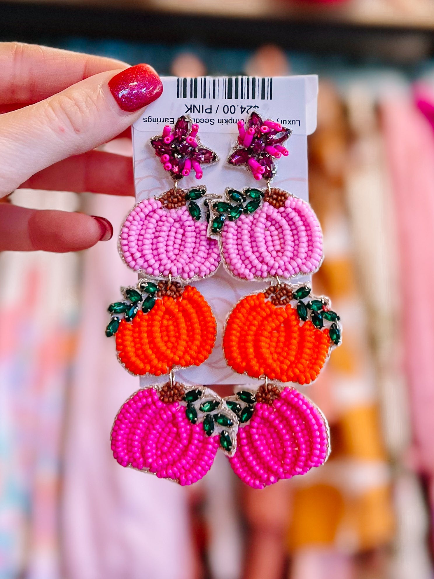 Luxury Triple Pumpkin Seedbead Earrings