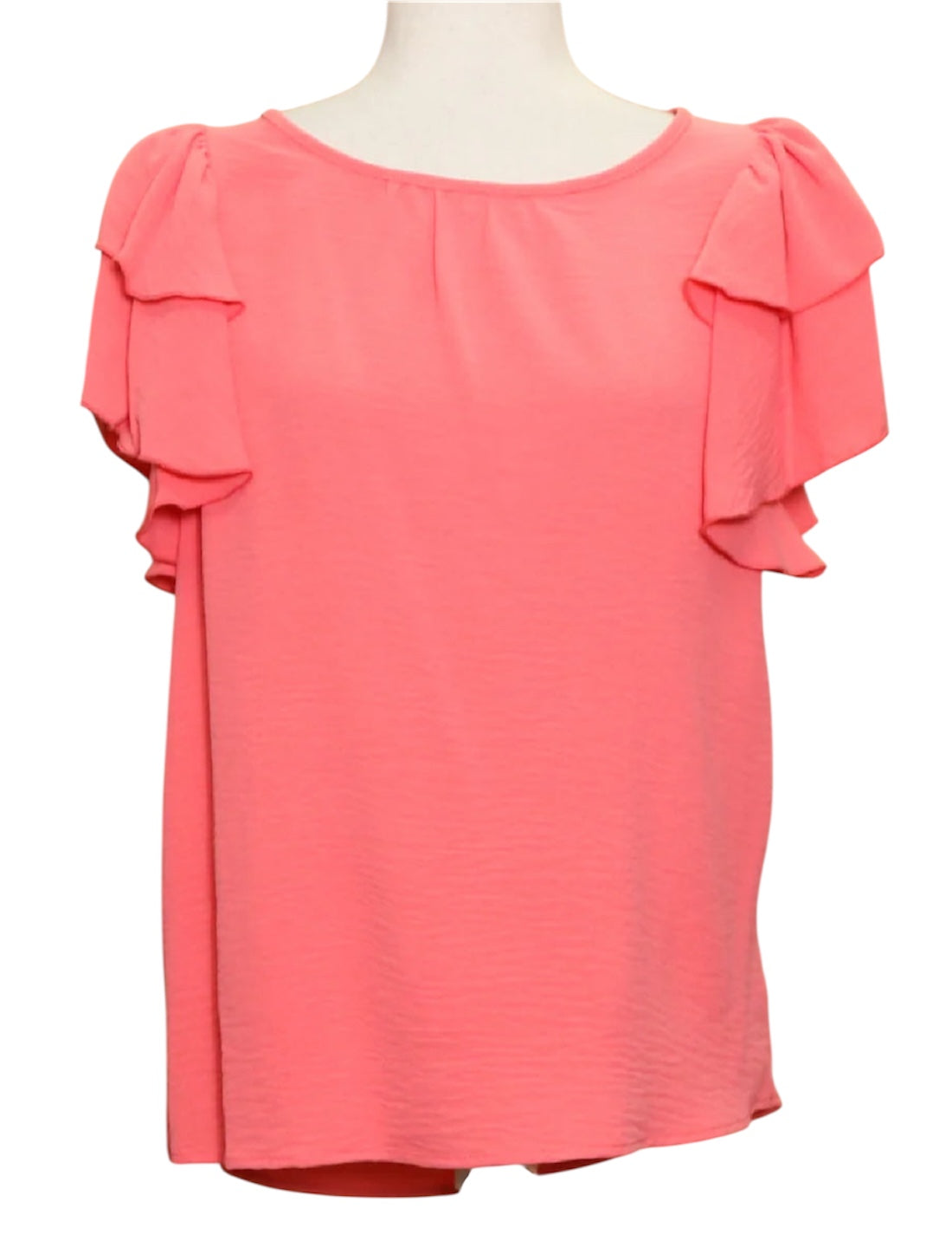 CORAL RUFFLE SLEEVE TOP- SALE