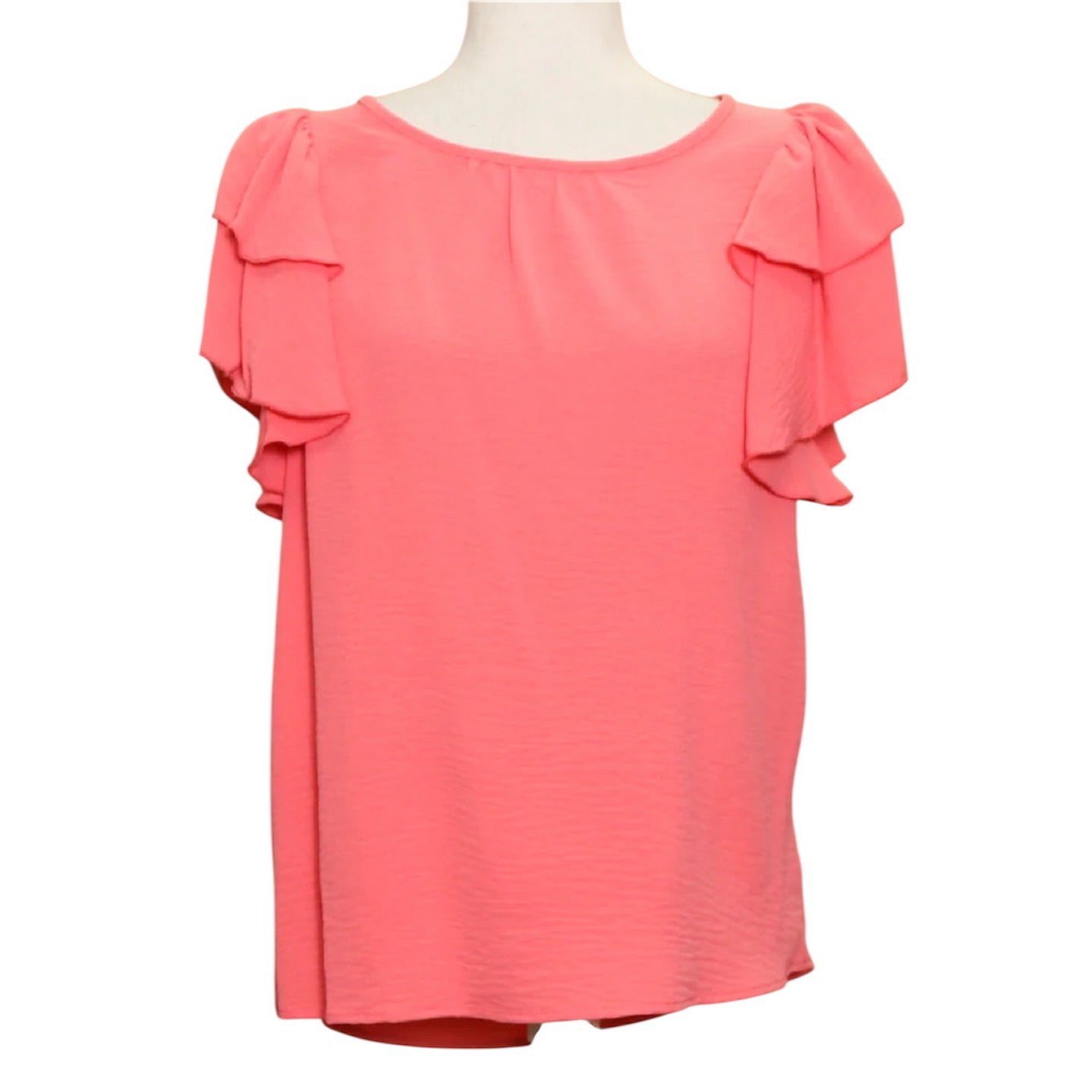 CORAL RUFFLE SLEEVE TOP- SALE