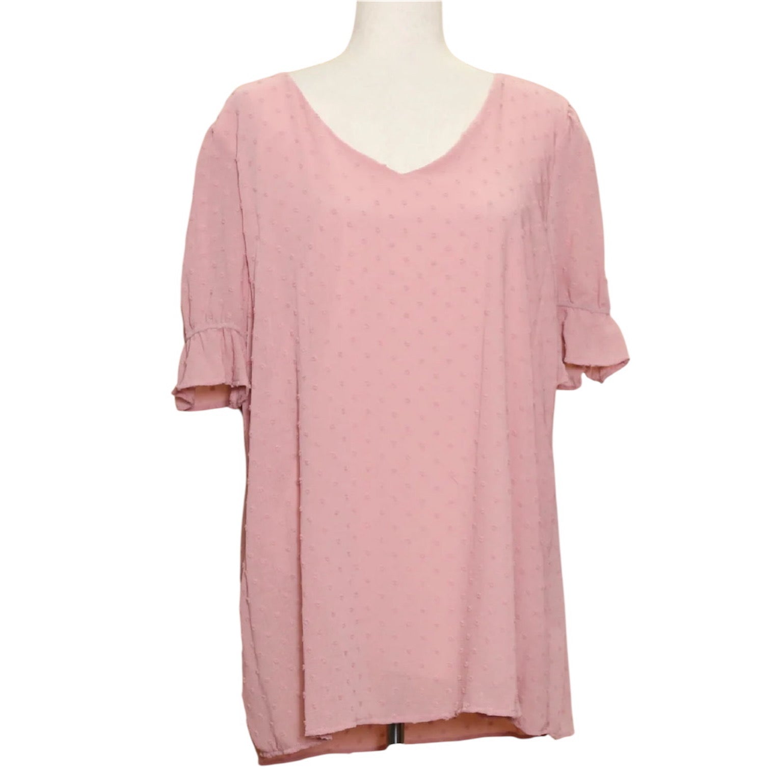 MAUVE SWISS DOT VNECK TOP- PLUS- SALE