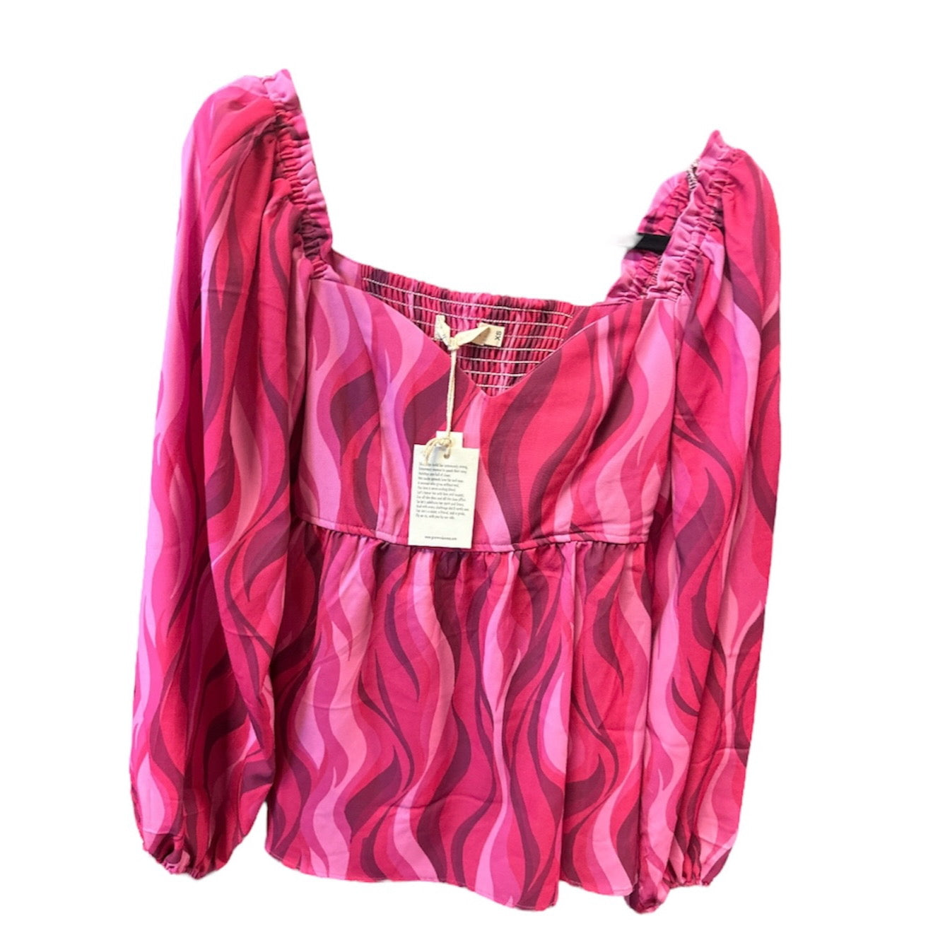 FLIRTY IN FUCHSIA HOT PINK MAGENTA BALLOON SLEEVE GROOVY PRINT TOP- SALE- XS AVAILABLE