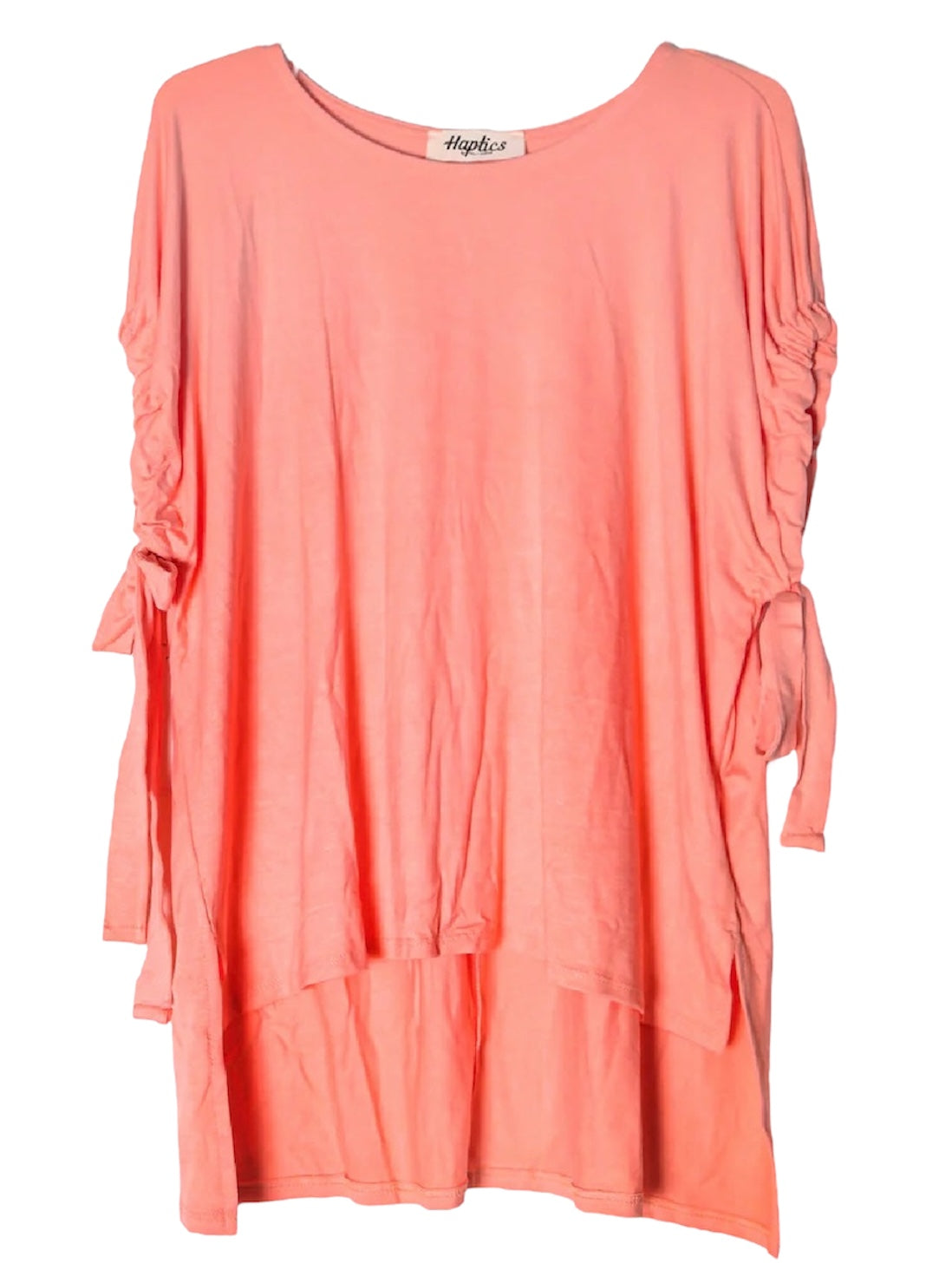 SUPER SOFT KNIT PEACH CORAL SYNCHED TIE SLEEVES CAPE DRAPE TOP- SALE- SMALL AVAILABLE