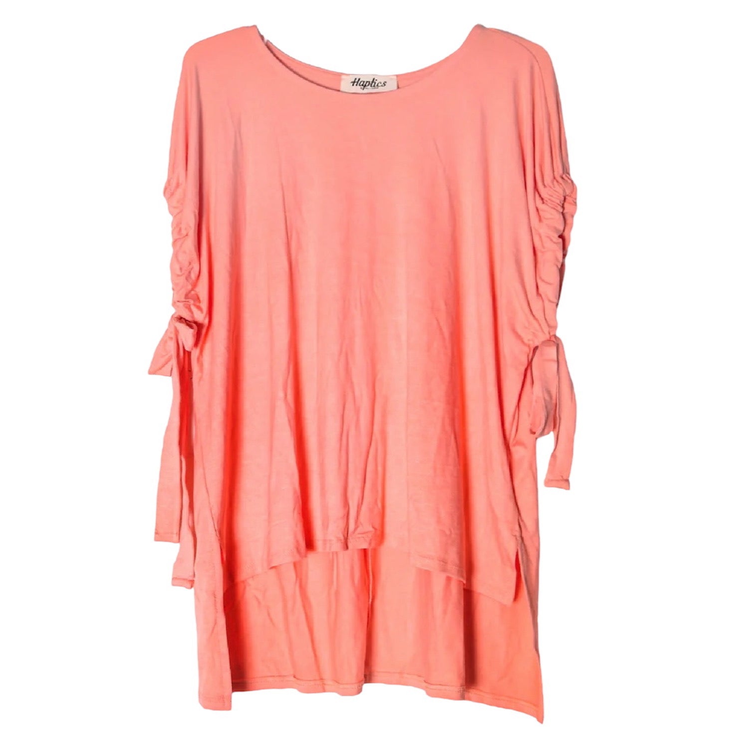 SUPER SOFT KNIT PEACH CORAL SYNCHED TIE SLEEVES CAPE DRAPE TOP- SALE- SMALL AVAILABLE