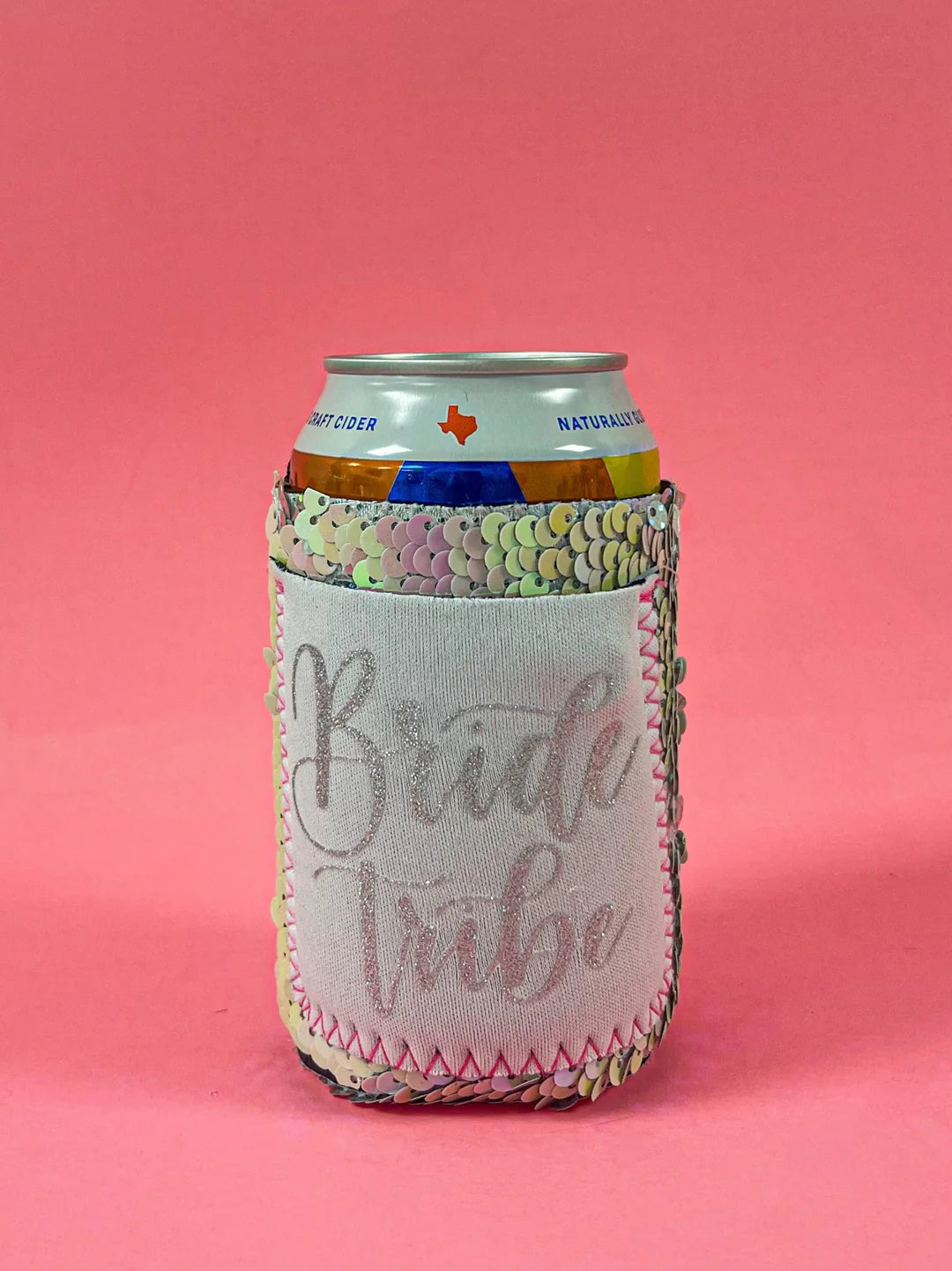 Bride Tribe Sequin Iridescent White Pocket Koozie