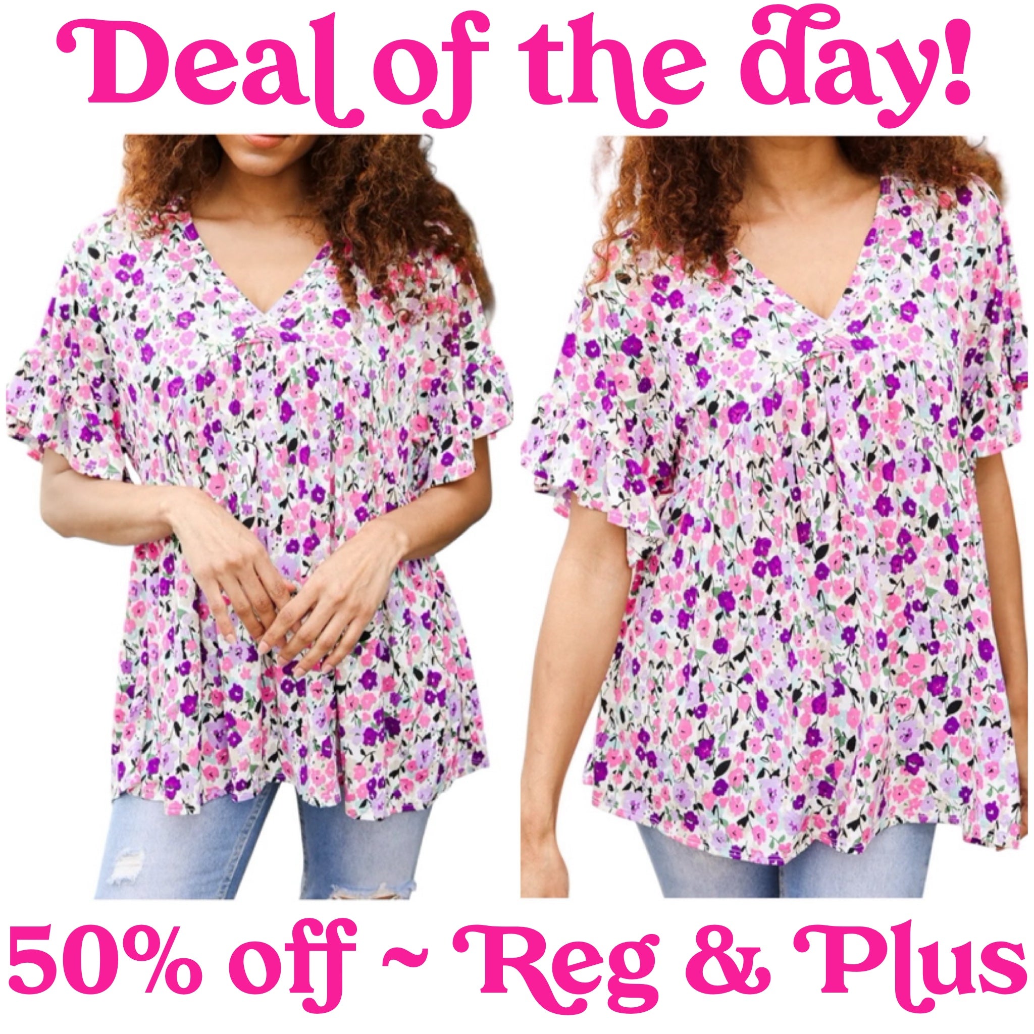 PINK & PASTELS FLORAL BABYDOLL VNECK TOP- SALE- SMALL AVAILABLE