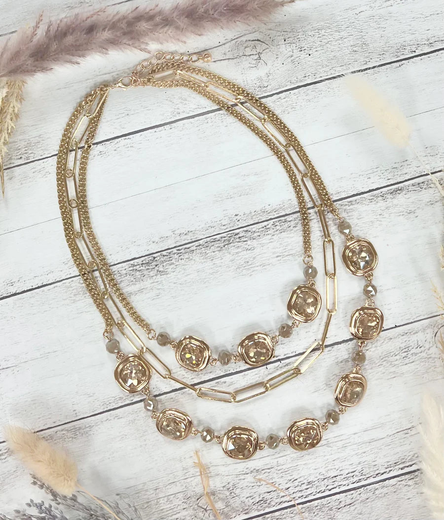 Chunky Layered Gold Symphony Crystal Sparks Necklace