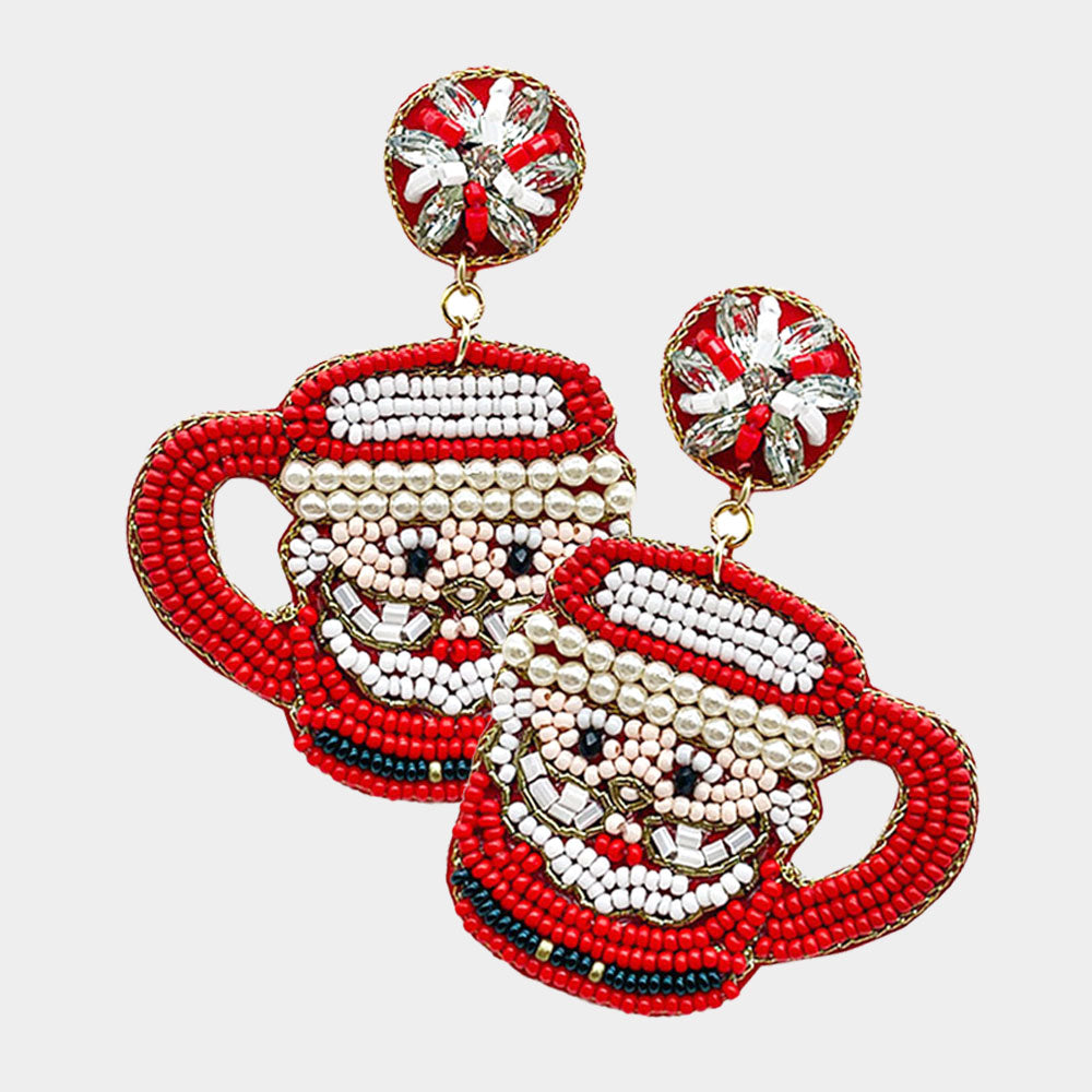 SANTA FACE MUG COFFEE SEEDBEAD EARRINGS