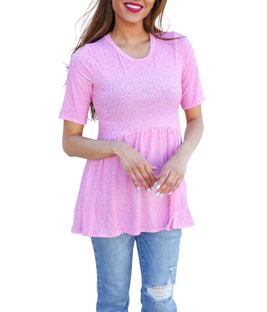 SOFT PINK ANIMAL BABYDOLL TOP- PLUS- SALE- 1X, 2X & 3X AVAILABLE