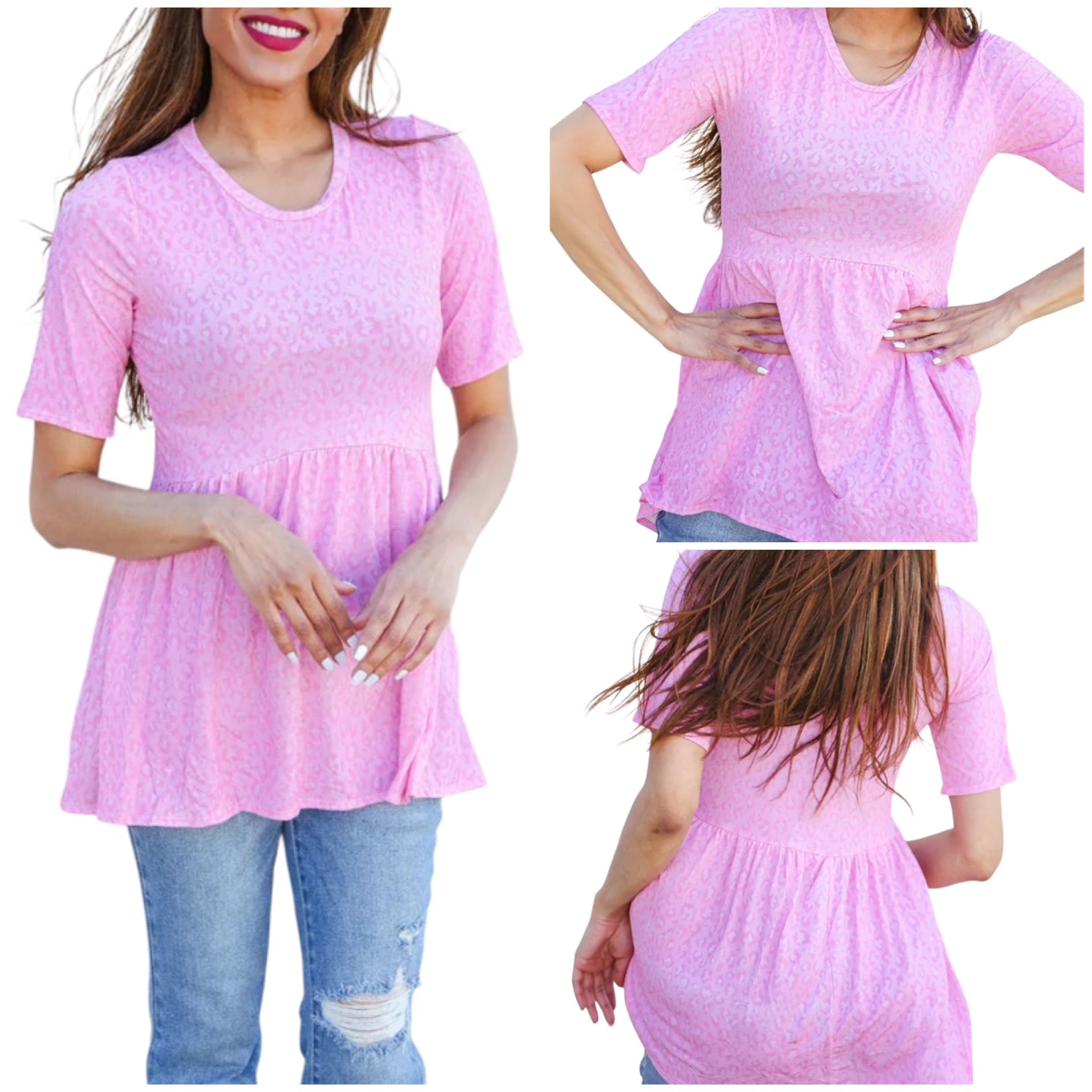 SOFT PINK ANIMAL BABYDOLL TOP- PLUS- SALE- 1X, 2X & 3X AVAILABLE