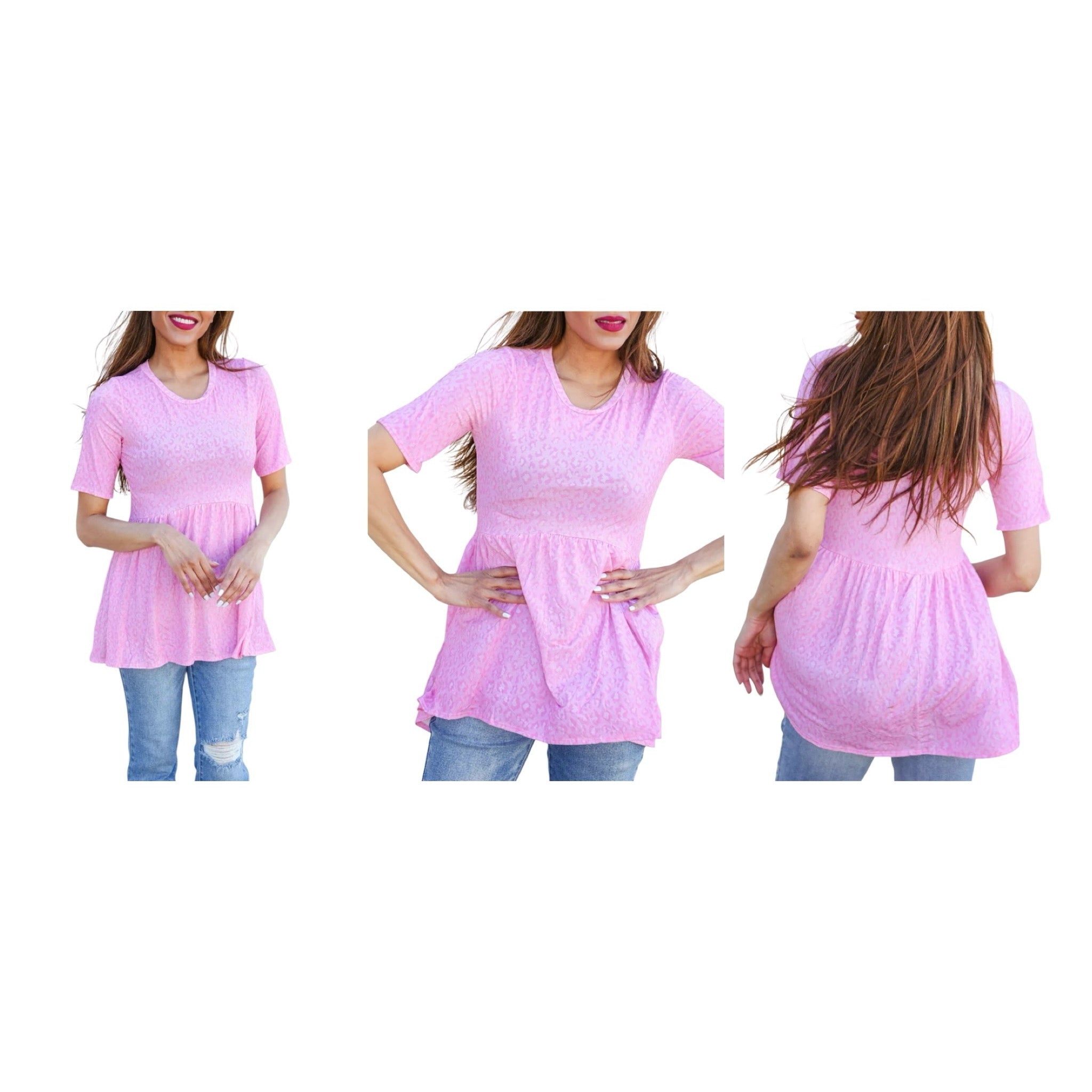 SOFT PINK ANIMAL BABYDOLL TOP- PLUS- SALE- 1X, 2X & 3X AVAILABLE