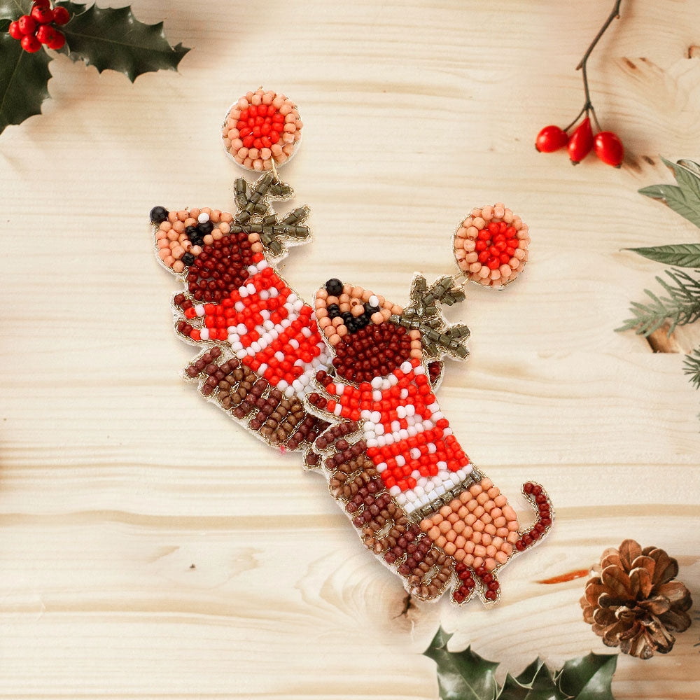 SKINNY DOG CHRISTMAS SEEDBEAD SANTA HAT EARRINGS