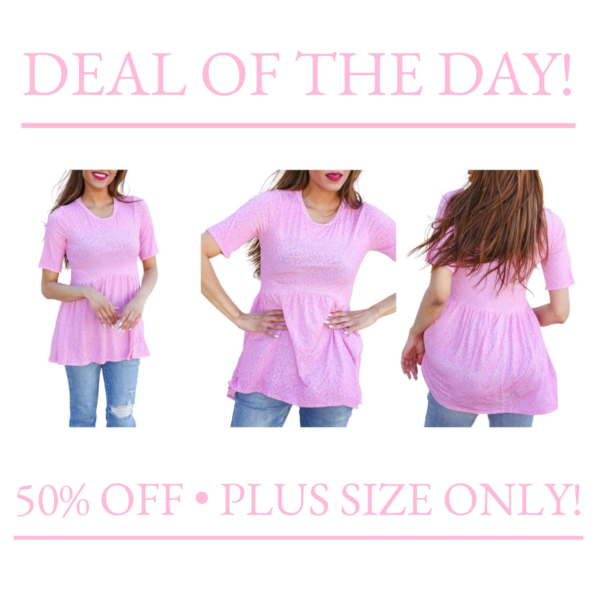 SOFT PINK ANIMAL BABYDOLL TOP- PLUS- SALE- 1X, 2X & 3X AVAILABLE