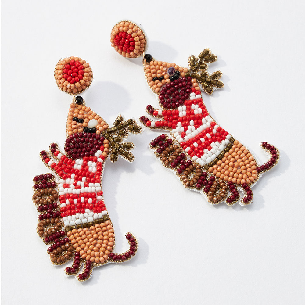 SKINNY DOG CHRISTMAS SEEDBEAD SANTA HAT EARRINGS