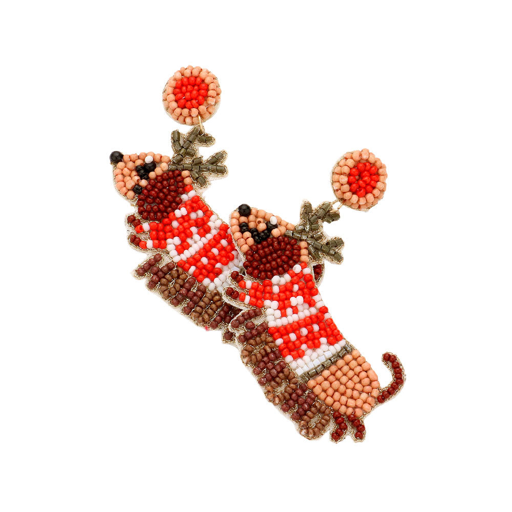 SKINNY DOG CHRISTMAS SEEDBEAD SANTA HAT EARRINGS
