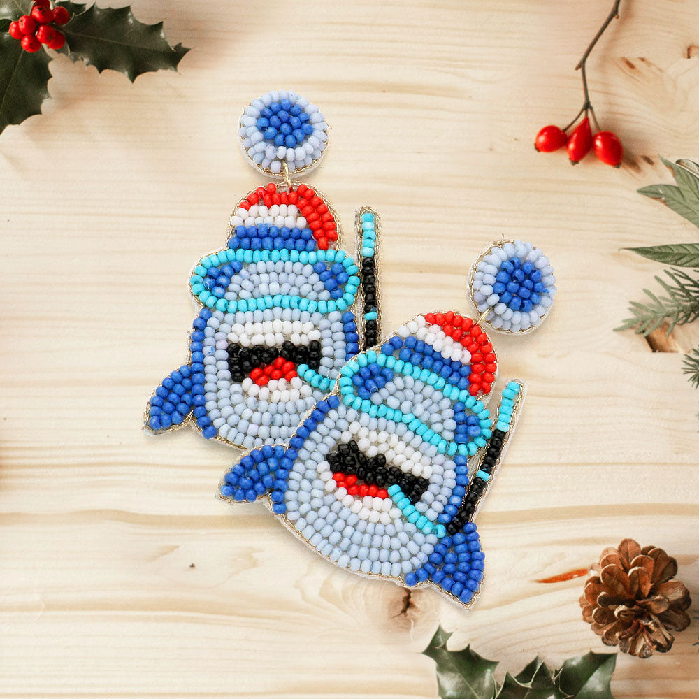 SHARK SANTA HAT SEEDBEAD EARRINGS