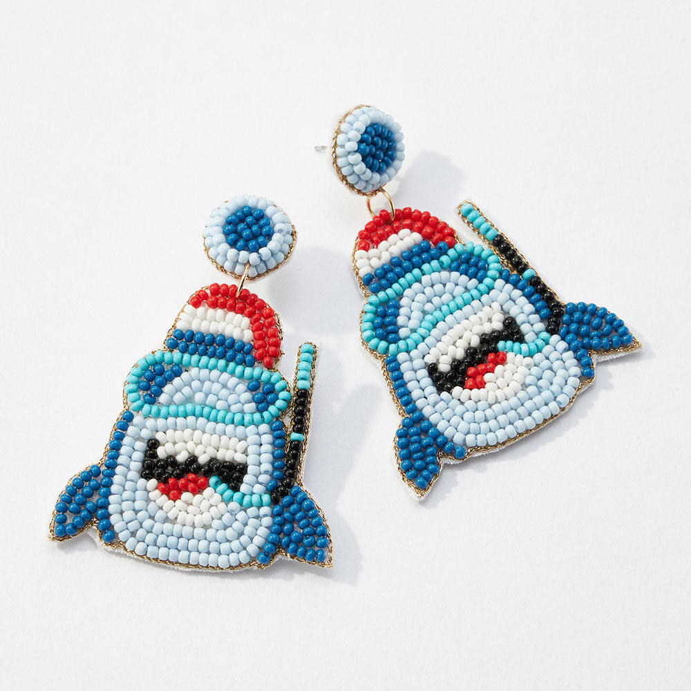 SHARK SANTA HAT SEEDBEAD EARRINGS