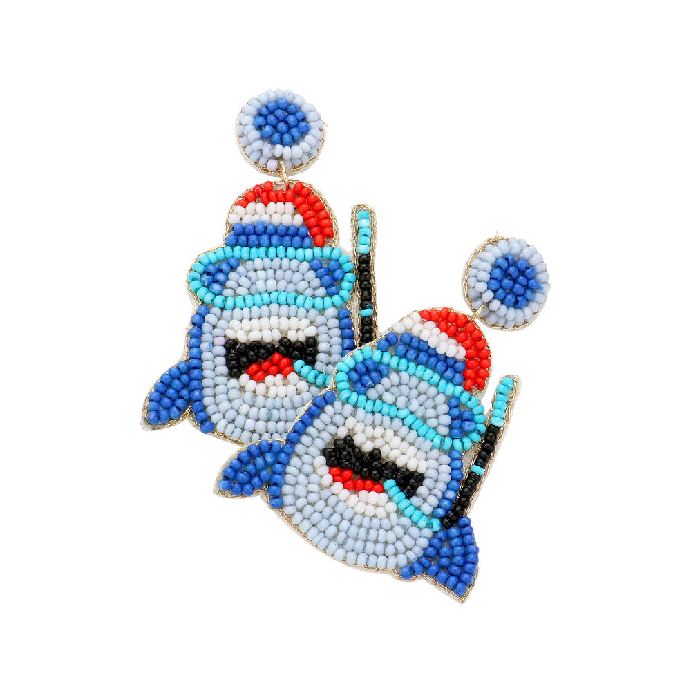 SHARK SANTA HAT SEEDBEAD EARRINGS