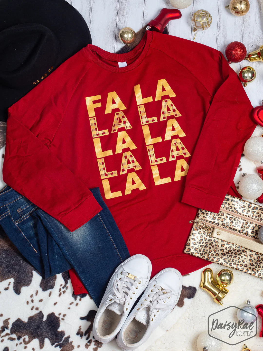 Red FA LA LA LA LA LA Gold Crimson Comfort Sweatshirt Top