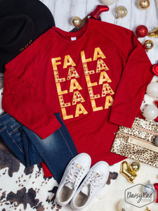 Red FA LA LA LA LA LA Gold Crimson Comfort Sweatshirt Top- SMALL