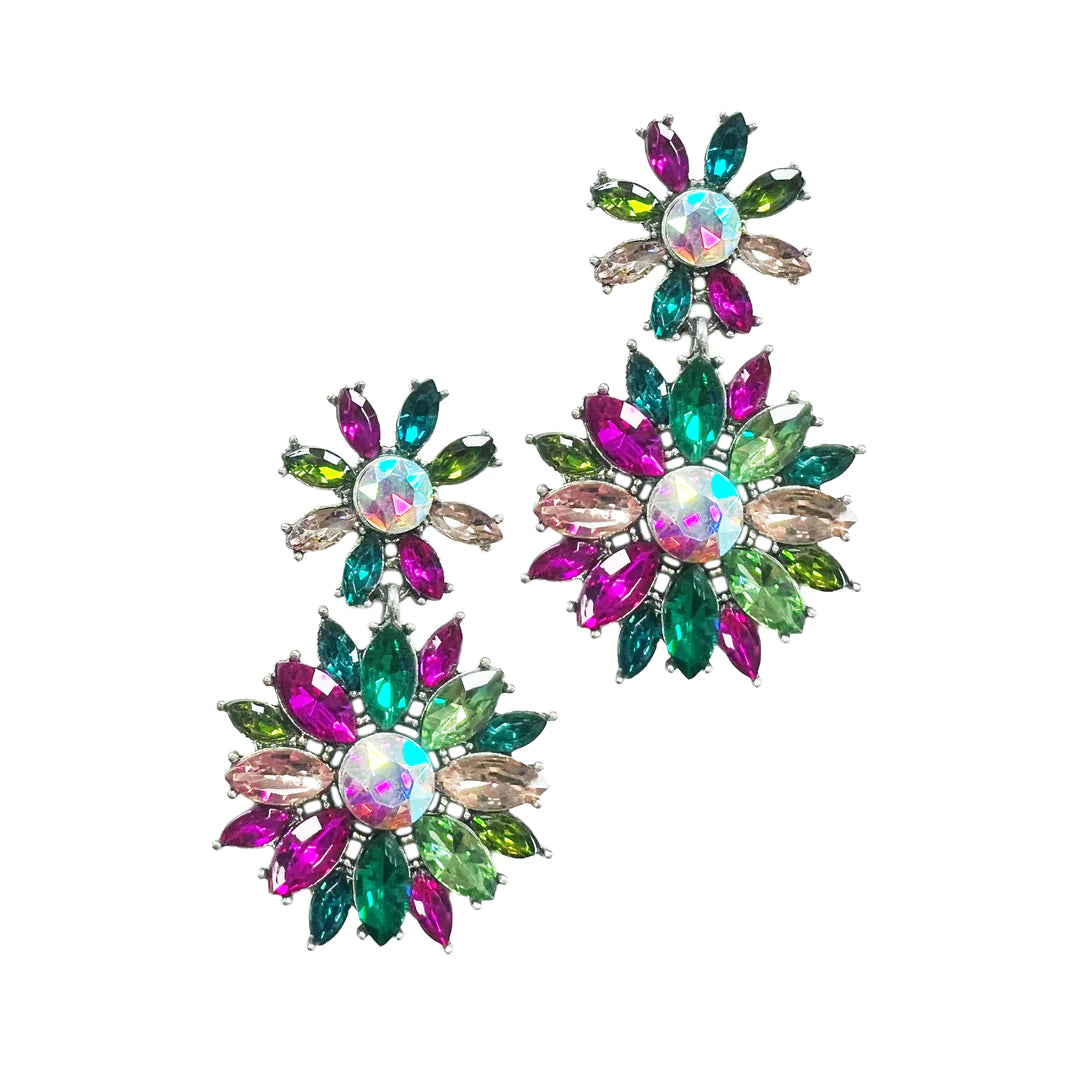 Multi Crystal Flower Drop Earrings