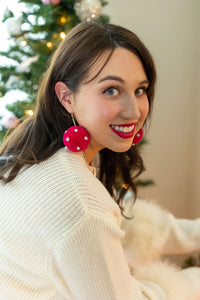 Hot Pink Rhinestone Send Me The Link Pink Pom Pom Earrings