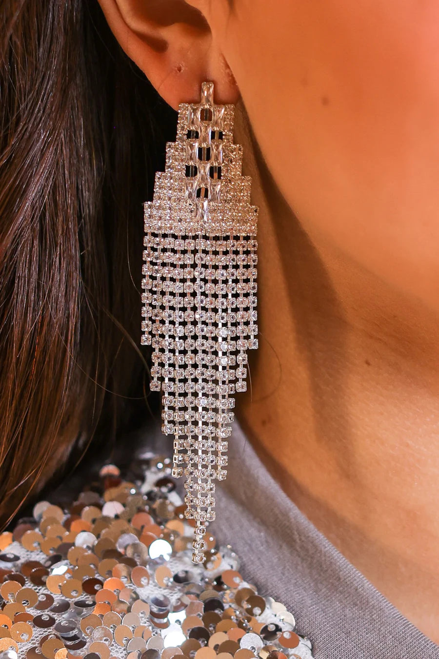 Glam Girl Silver Beaded Tassel Earrings