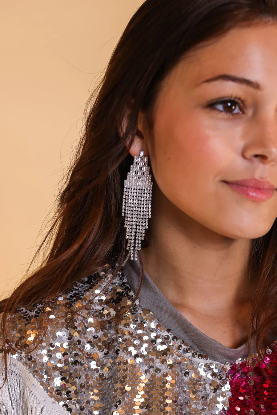 Glam Girl Silver Beaded Tassel Earrings