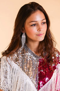 Glam Girl Silver Beaded Tassel Earrings