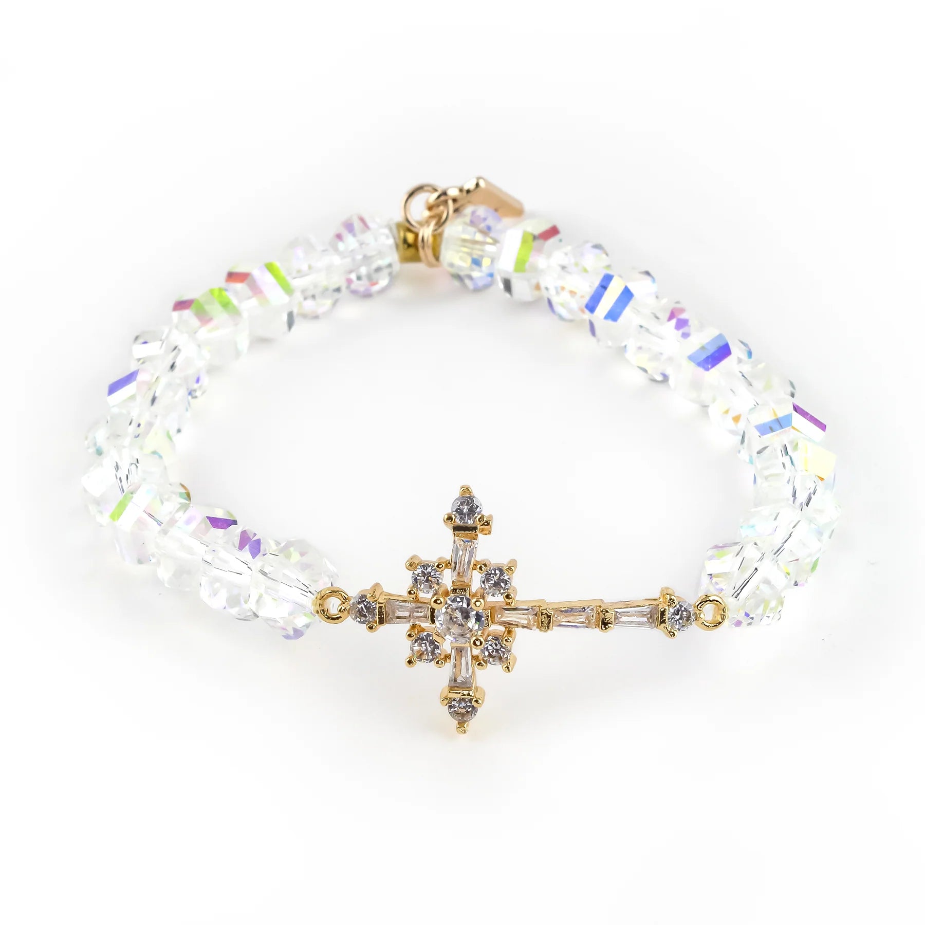 WHITE CRYSTAL GOLD CROSS BRACELET Erimish Cross Collection