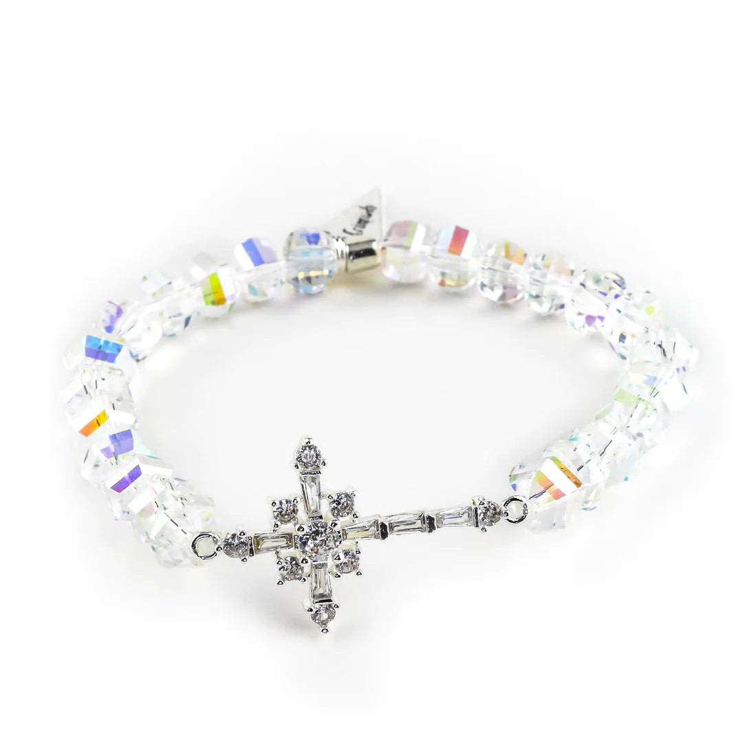 SILVER CROSS CRYSTAL BEADED BRACELET Erimish Cross Collection