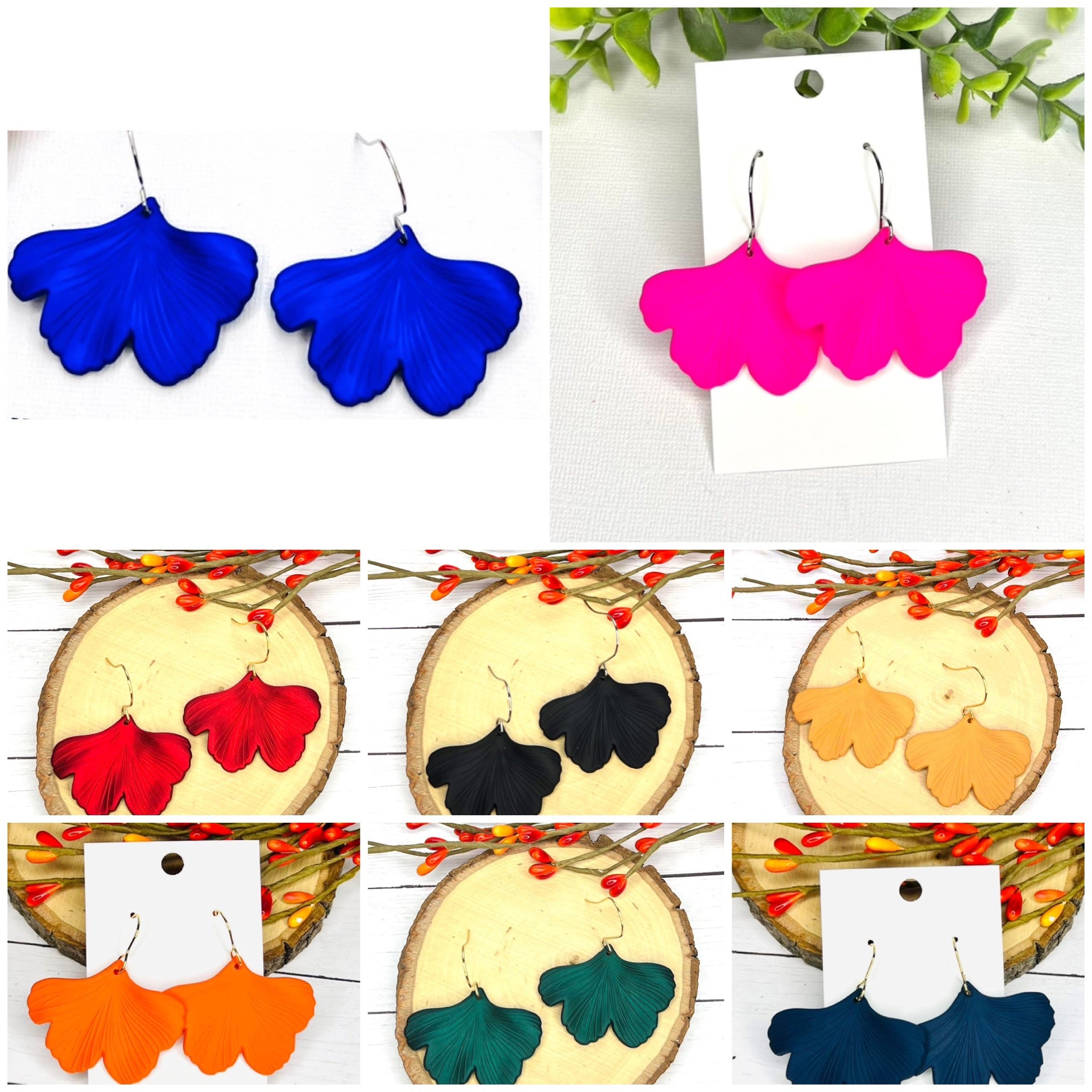 GINKGO LEAVES SOLID COLORS HANDMADE EARRINGS BY B.O.D