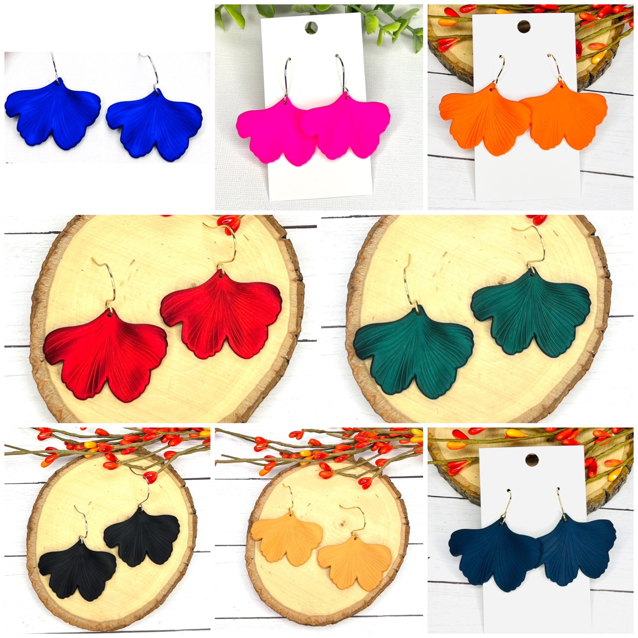 GINKGO LEAVES SOLID COLORS HANDMADE EARRINGS BY B.O.D