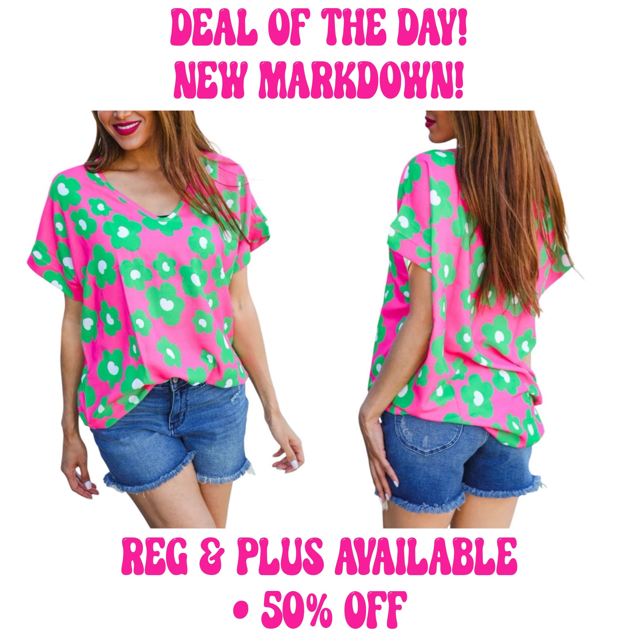 FUCHSIA GREEN FLORAL DOLMAN TOP - SALE- SMALL, MEDIUM & LARGE AVAILABLE