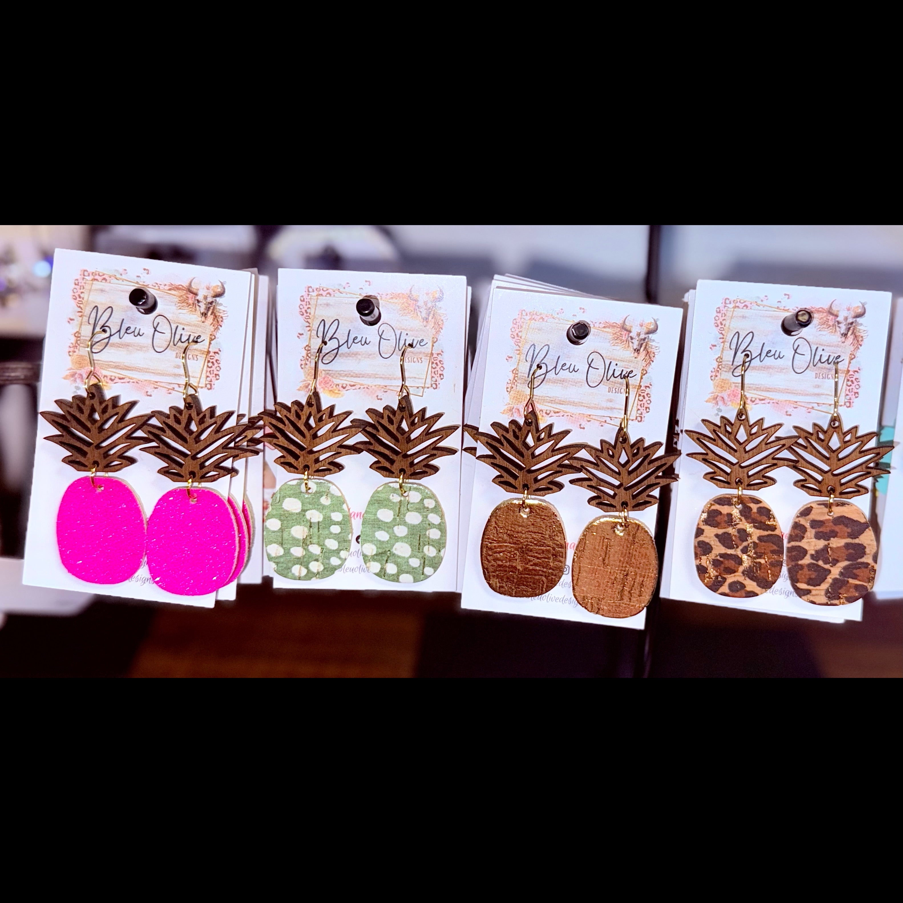 WOOD TOPPER FOR "CROWN" OF LEATHER PINEAPPLE HANDMADE EARRINGS BY B.O.D