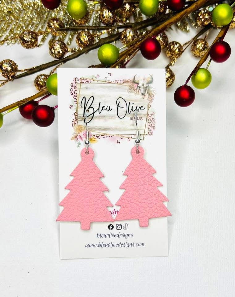 GLITZ & GLAM LEATHER CHRISTMAS TREES HANDMADE EARRINGS BY B.O.D