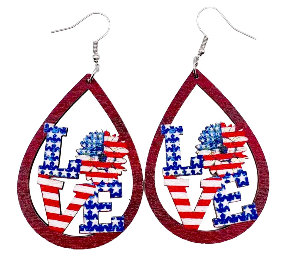 LOVE USA Sunflower Wooden Earrings- SALE