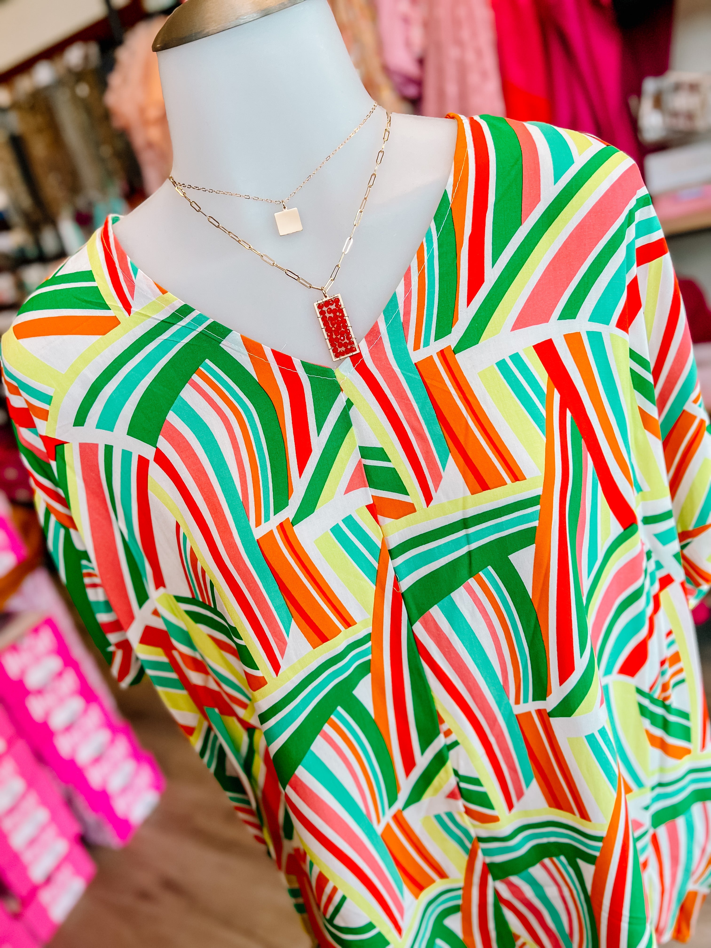 Bright Green Red Geometric Top-PLUS