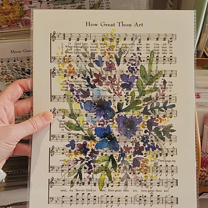 How Great Thou Art Blue Floral Hymn Print 5x7