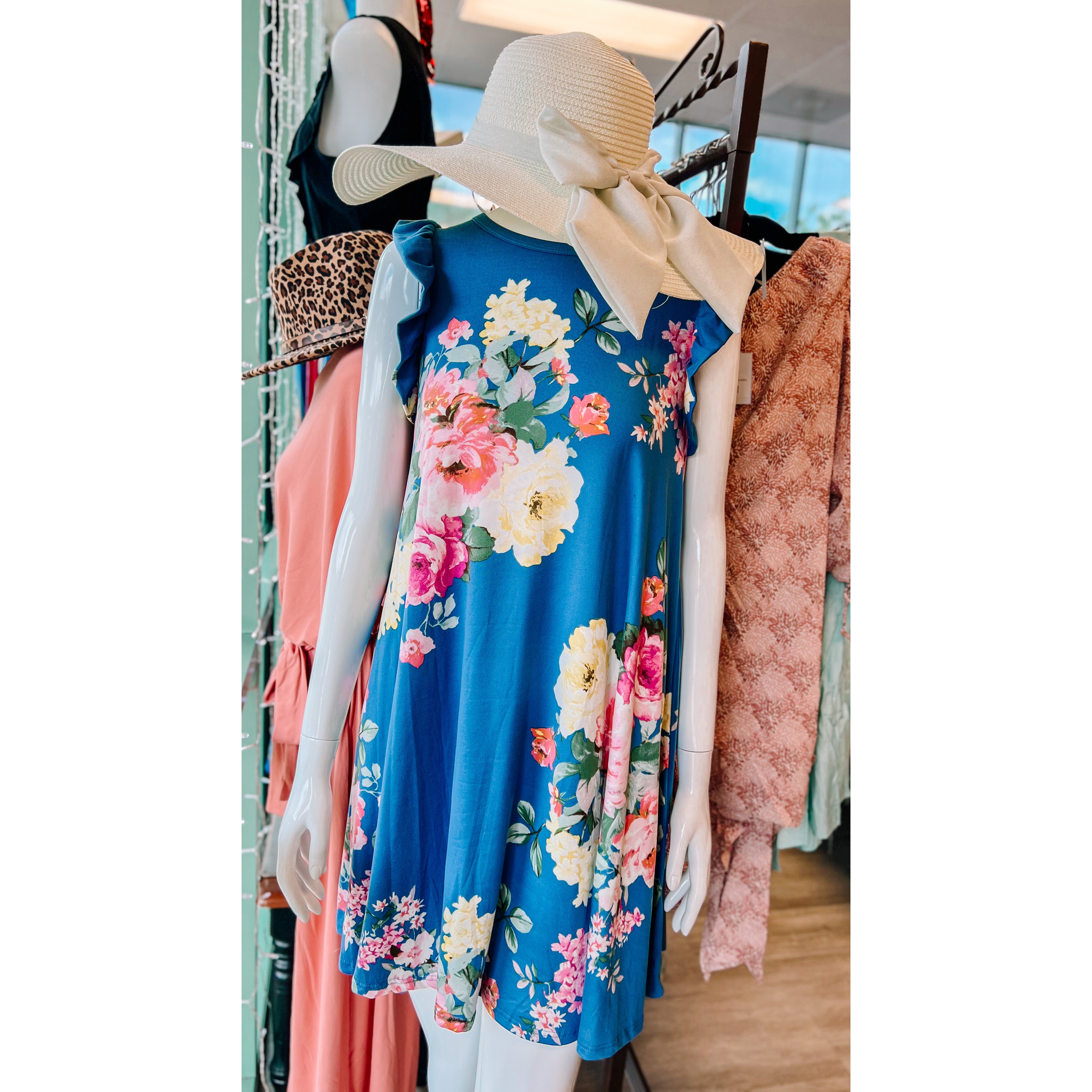 Blue Floral Ruffle Dress