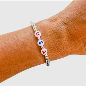 4th Of July Silver WORD "USA" Bracelet