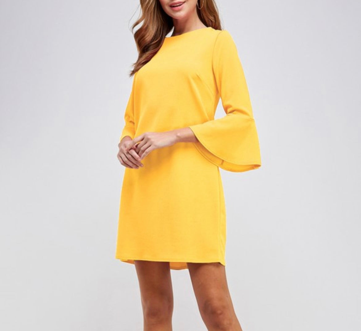 Bell Sleeve Crew Neck Dress