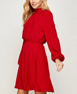 Mock Neck Ruched Waist Longsleeve Dress