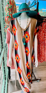 Taupe Aztec Pocketed Maxi Dress