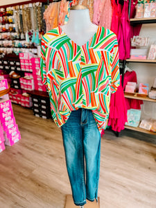 Bright Green Red Geometric Top-PLUS