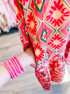 Coral Printed Ruffle Frilly Pocketed Dress