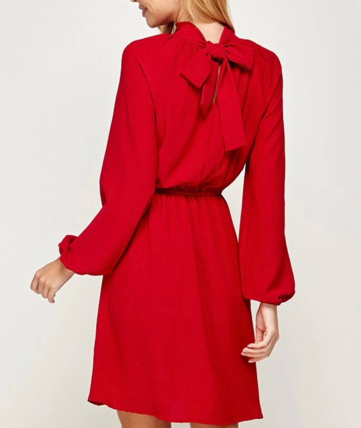 Mock Neck Ruched Waist Longsleeve Dress