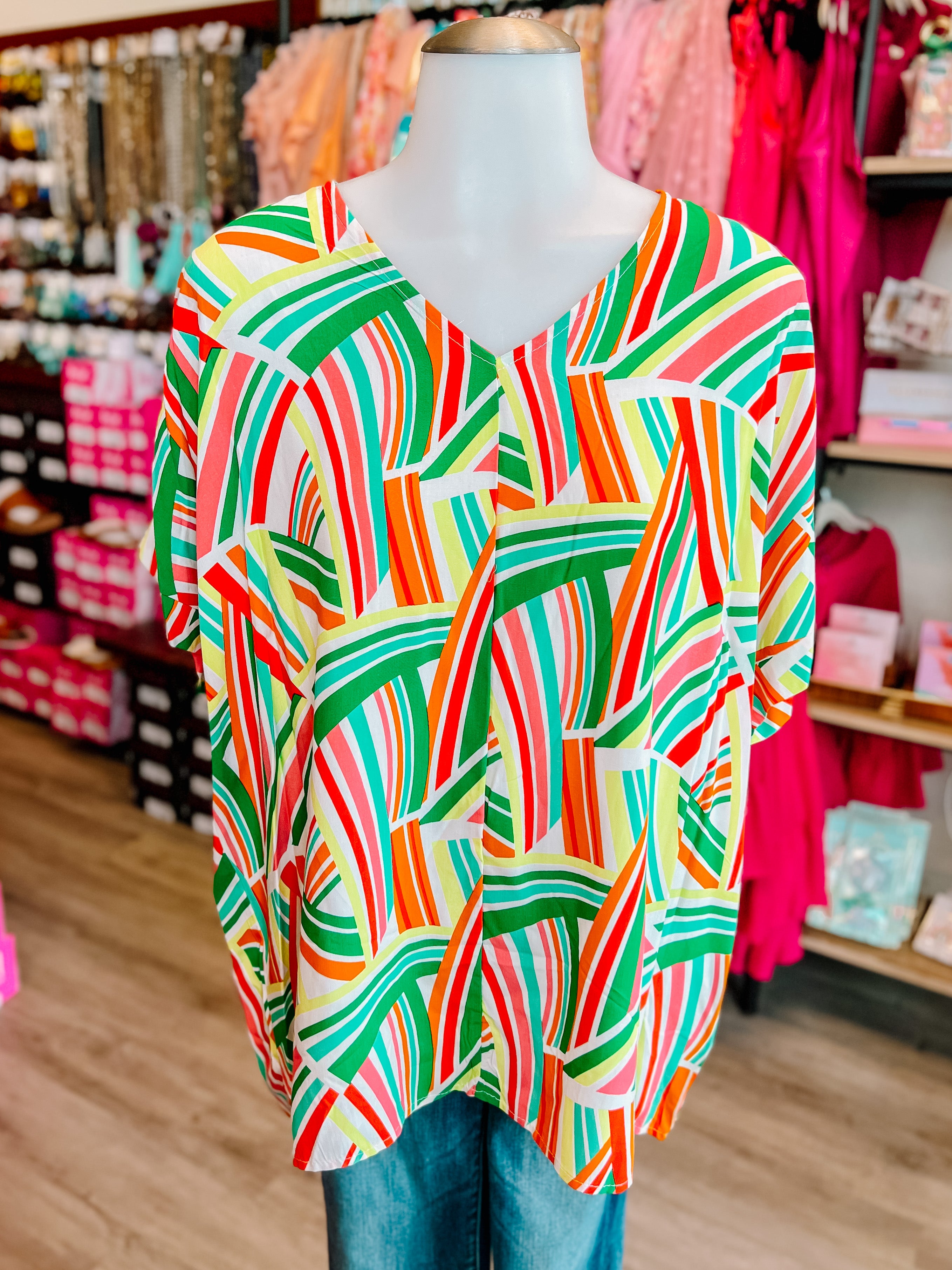 Bright Green Red Geometric Top-PLUS